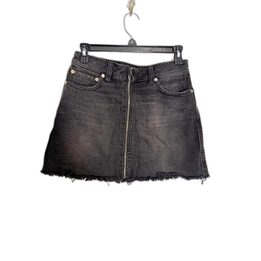 Free People Black Denim Zipper Front Skirt